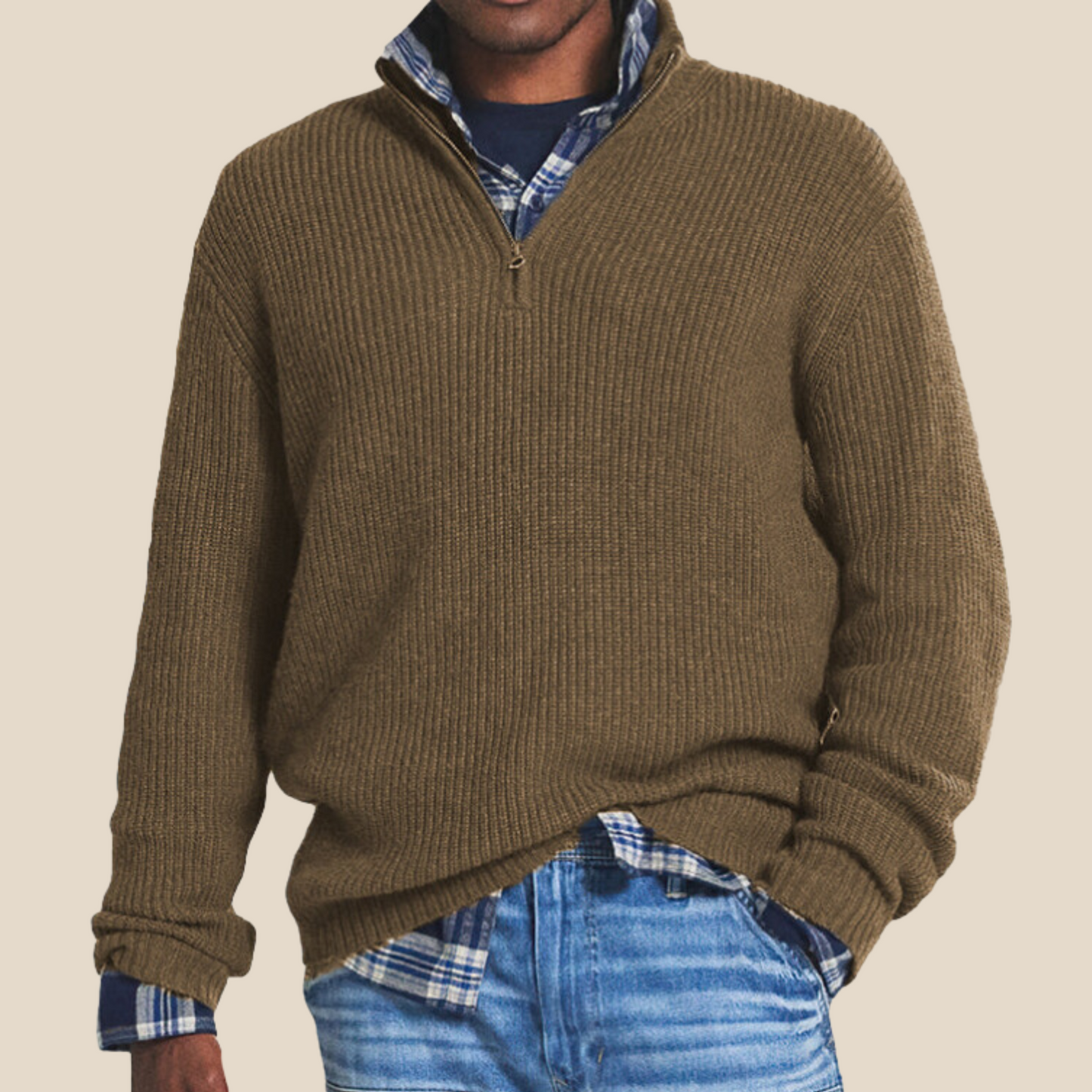 Verhoog je garderobe met Arlo's Quarter Zip Sweater! 